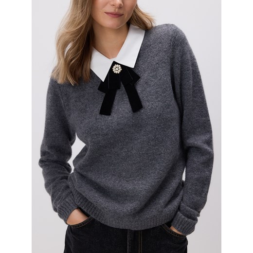Reserved - Sweter z ozdobnym kołnierzem - szary ze sklepu Reserved w kategorii Swetry damskie - zdjęcie 187511171