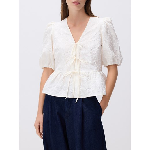 Reserved - Bluzka z wiązaniami - kremowy ze sklepu Reserved w kategorii Bluzki damskie - zdjęcie 187511221