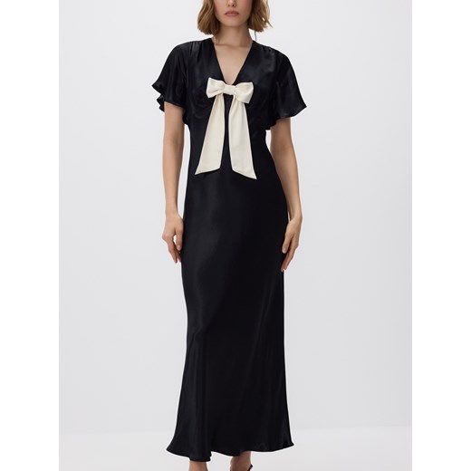 Reserved - Satynowa sukienka z kokardą - czarny ze sklepu Reserved w kategorii Sukienki - zdjęcie 187511261