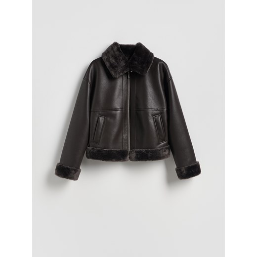 Reserved - Kurtka z kożuchem - ciemnobrązowy ze sklepu Reserved w kategorii Kurtki damskie - zdjęcie 187511453