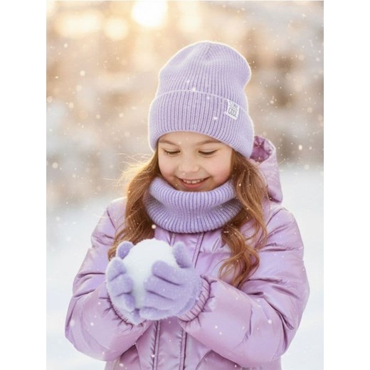 Sinsay - Zestaw: czapka, komin i rękawiczki - fioletowy ze sklepu Sinsay w kategorii Czapki dziecięce - zdjęcie 187513394