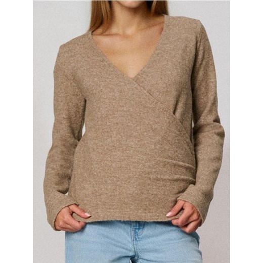 Sinsay - Sweter z kopertowym dekoltem z domieszką wełny - brązowy ze sklepu Sinsay w kategorii Swetry damskie - zdjęcie 187513472