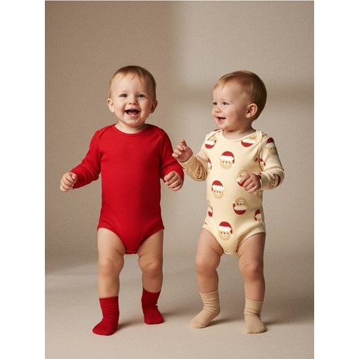 Sinsay - Prążkowane body 2 pack - beżowy ze sklepu Sinsay w kategorii Body niemowlęce - zdjęcie 187513624