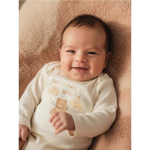 Sinsay - Bawełniane body z napisem i nadrukiem - kremowy ze sklepu Sinsay w kategorii Odzież dla niemowląt - zdjęcie 187513721