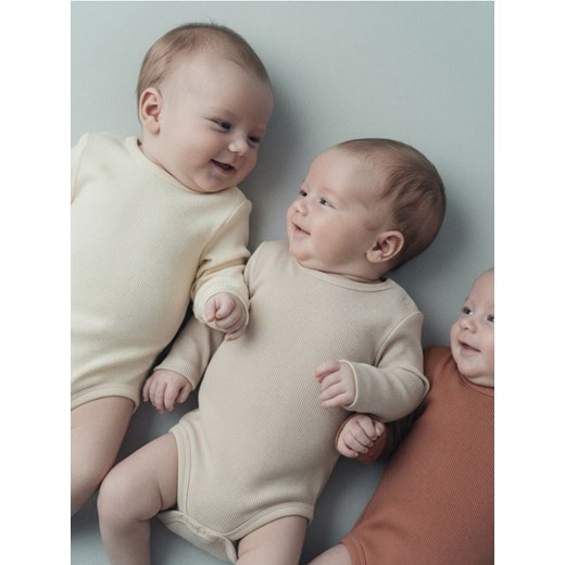 Sinsay - Prążkowane body 3 pack - kremowy ze sklepu Sinsay w kategorii Body niemowlęce - zdjęcie 187513724