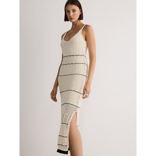 Reserved - Dzianinowa sukienka maxi na ramiączkach - kremowy ze sklepu Reserved w kategorii Sukienki - zdjęcie 187514652