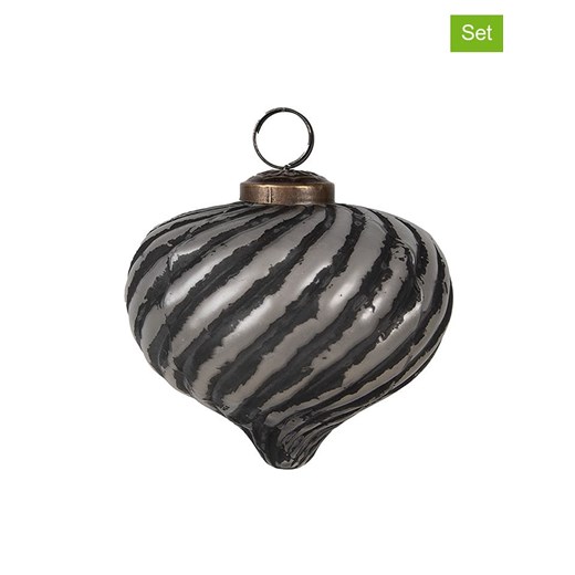 Clayre &amp; Eef Bombki (2 szt.) w kolorze srebrno-czarnym - wys. 9 x Ø 10 cm ze sklepu Limango Polska w kategorii Dekoracje bożonarodzeniowe - zdjęcie 187516004