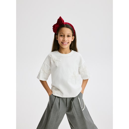 Reserved - T-shirt z kokardkami - złamana biel ze sklepu Reserved w kategorii Bluzki dziewczęce - zdjęcie 187516970