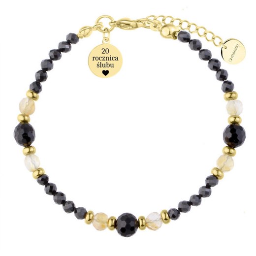Bransoletka z czarnym turmalinem i cytrynem z grawerem na rocznicę ślubu ze sklepu manoki.pl w kategorii Bransoletki - zdjęcie 187518161