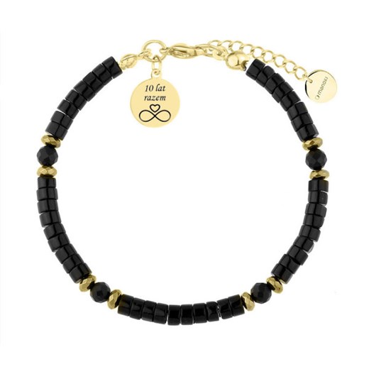 Pozłacana bransoletka z turmalinem i onyksami - z grawerem na rocznicę związku ze sklepu manoki.pl w kategorii Bransoletki - zdjęcie 187518162