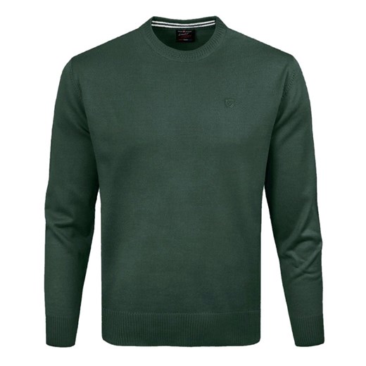 Wełniany Sweter, Okrągły Dekolt (U-Neck) - Pako Jeans - Zieleń Butelkowa SWPJNSbasicZI ze sklepu JegoSzafa.pl w kategorii Swetry męskie - zdjęcie 187518230