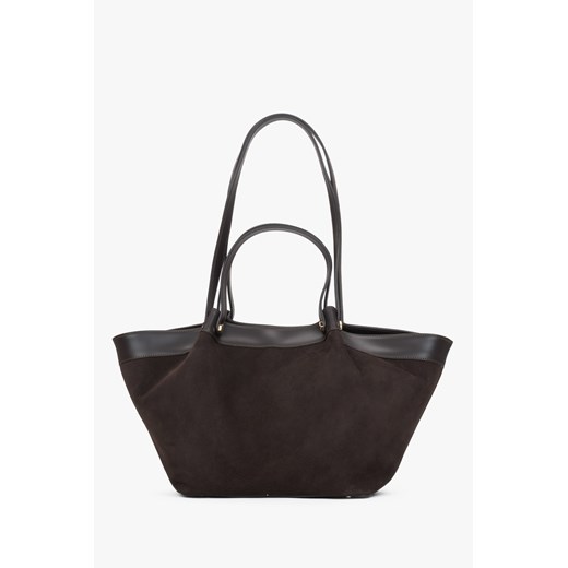 Estro: Ciemnobrązowa shopperka damska z włoskiego weluru naturalnego Premium ze sklepu Estro w kategorii Torby Shopper bag - zdjęcie 187518621