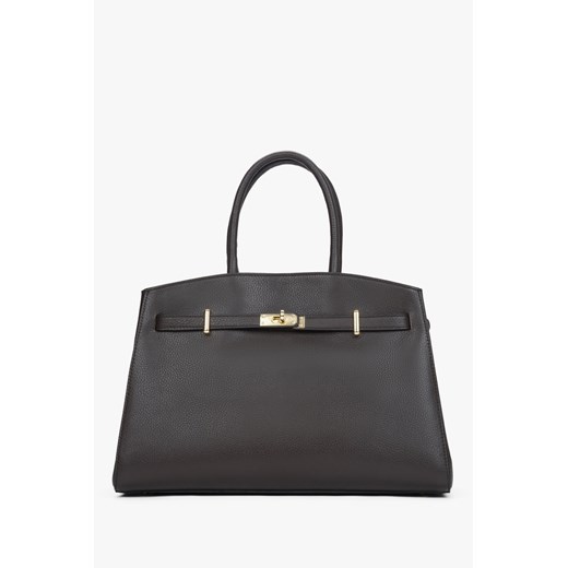 Estro: Elegancka ciemnobrązowa torebka typu tote z włoskiej skóry naturalnej Premium ze sklepu Estro w kategorii Kuferki - zdjęcie 187518641