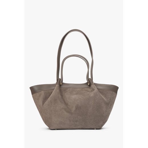 Estro: Szara shopperka damska z włoskiego weluru naturalnego Premium ze sklepu Estro w kategorii Torby Shopper bag - zdjęcie 187518653