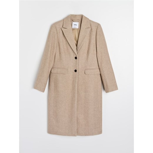 Sinsay - Klasyczny płaszcz jednorzędowy w jodełkę - kremowy ze sklepu Sinsay w kategorii Płaszcze damskie - zdjęcie 187519150