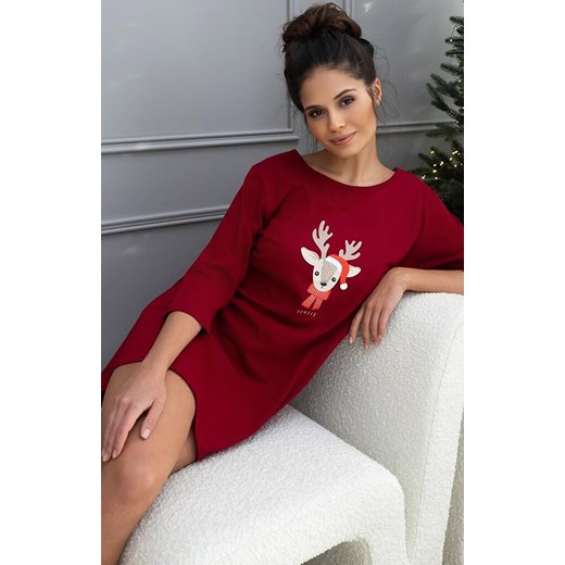Sensis świąteczna koszula nocna Elia, Kolor bordowy, Rozmiar S/M, SENSIS ze sklepu Primodo w kategorii Koszule nocne - zdjęcie 187520073