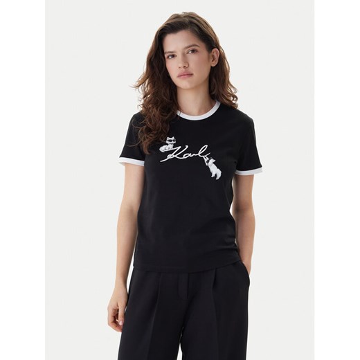 KARL LAGERFELD T-Shirt B1W17040 Czarny Slim Fit ze sklepu MODIVO w kategorii Bluzki damskie - zdjęcie 187521420