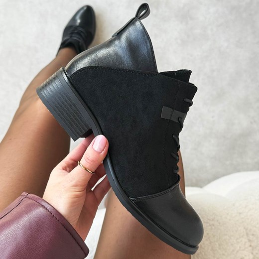 Czarne płaskie botki damskie M.Daszyński 2458-7 ze sklepu suzana.pl w kategorii Botki - zdjęcie 187521592