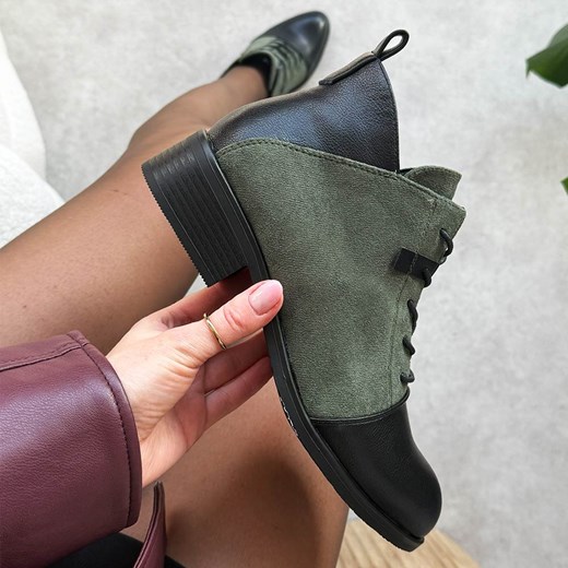 Zielone płaskie botki damskie M.Daszyński 2458-7 ze sklepu suzana.pl w kategorii Botki - zdjęcie 187521593