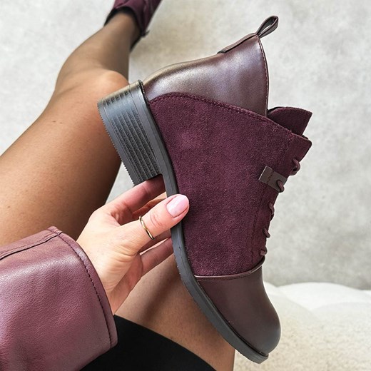 Bordowe płaskie botki damskie M.Daszyński 2458-7 ze sklepu suzana.pl w kategorii Botki - zdjęcie 187521594