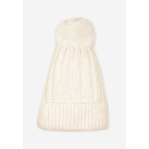 Jasnobeżowa Prążkowana Czapka Ozdobiona Pomponem Vamilora ze sklepu renee.pl w kategorii Czapki zimowe damskie - zdjęcie 187521610