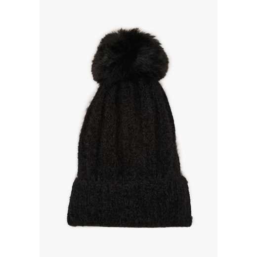 Czarna Prążkowana Czapka Ozdobiona Pomponem Vamilora ze sklepu renee.pl w kategorii Czapki zimowe damskie - zdjęcie 187522431