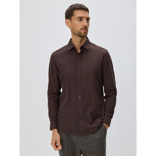 Reserved - Koszula slim z bawełny egipskiej - brązowy ze sklepu Reserved w kategorii Koszule męskie - zdjęcie 187522463
