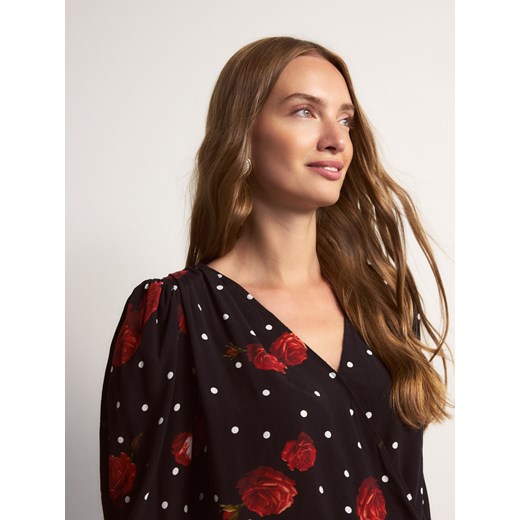 Reserved - Wzorzysta bluzka z wiskozy - czarny ze sklepu Reserved w kategorii Bluzki damskie - zdjęcie 187522524