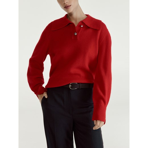 Reserved - Wełniany sweter z kołnierzem - czerwony ze sklepu Reserved w kategorii Swetry damskie - zdjęcie 187522563