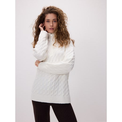 Reserved - Sweter z zapięciem na zamek - kremowy ze sklepu Reserved w kategorii Swetry damskie - zdjęcie 187522584