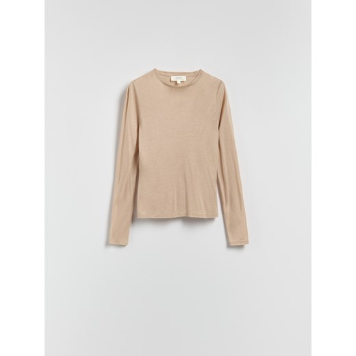 Reserved - Longsleeve z dodatkiem kaszmiru - beżowy ze sklepu Reserved w kategorii Bluzki damskie - zdjęcie 187522671