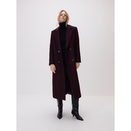 Reserved - Płaszcz z wełną Bellandi - burgundowy ze sklepu Reserved w kategorii Płaszcze damskie - zdjęcie 187522740