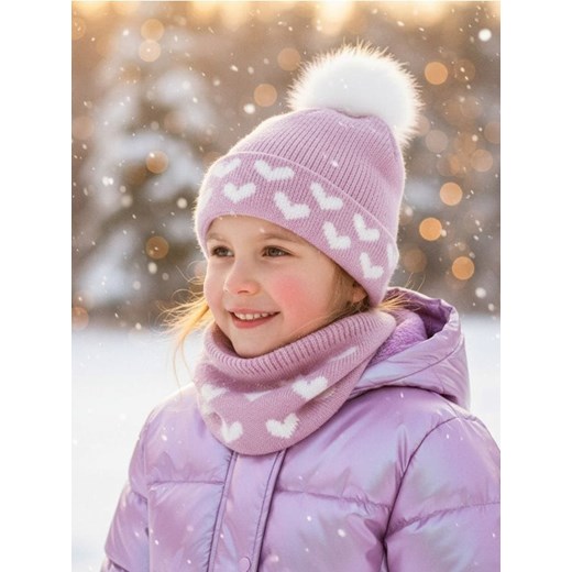 Sinsay - Zestaw: Zimowa czapka z kominem - różowy ze sklepu Sinsay w kategorii Czapki dziecięce - zdjęcie 187523371