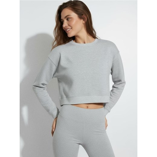 Sinsay - Krótka bluza crewneck - szary ze sklepu Sinsay w kategorii Bluzy damskie - zdjęcie 187523441