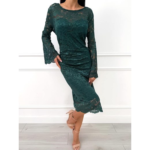 Zielona Koronkowa Sukienka Plus Size z Rozszerzanymi Rękawami ze sklepu ModnaKiecka.pl w kategorii Sukienki - zdjęcie 187523813