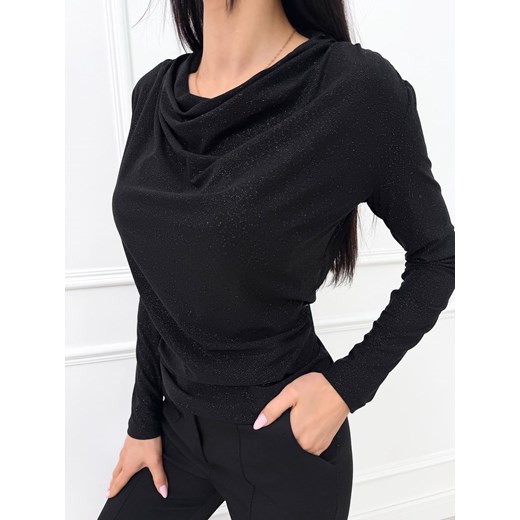 Czarna Połyskująca Bluzka z Lejącym Dekoltem ze sklepu ModnaKiecka.pl w kategorii Bluzki damskie - zdjęcie 187523900