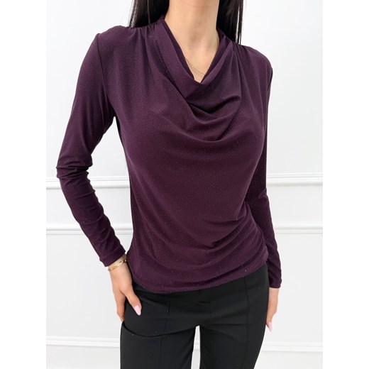 Śliwkowa Połyskująca Bluzka z Lejącym Dekoltem ze sklepu ModnaKiecka.pl w kategorii Bluzki damskie - zdjęcie 187523912