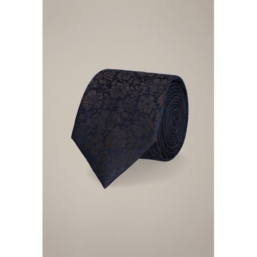 Krawat Granatowo-Brązowy Wzór w Kwiaty ze sklepu Lancerto S.A. w kategorii Krawaty - zdjęcie 187524054