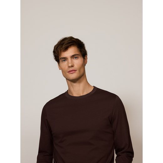 Reserved - Longsleeve regular z przeszyciami - ciemnobrązowy ze sklepu Reserved w kategorii T-shirty męskie - zdjęcie 187524342