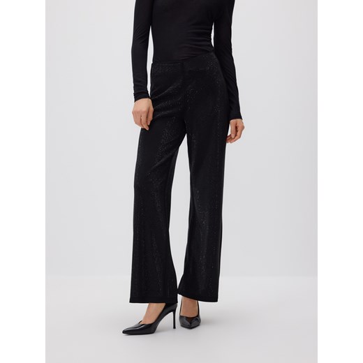 Reserved - Szerokie spodnie ze strassem - czarny ze sklepu Reserved w kategorii Spodnie damskie - zdjęcie 187524492