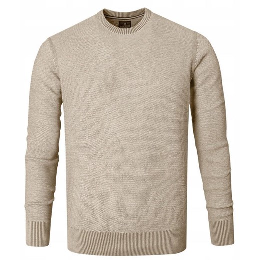 Męski Sweter Bawełniany, Delikatna Faktura Materiału - Pako Jeans - Beżowy SWPJNSignacioBZ ze sklepu JegoSzafa.pl w kategorii Swetry męskie - zdjęcie 187524581