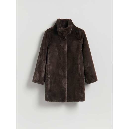 Reserved - Płaszcz z imitacji futra - ciemnobrązowy ze sklepu Reserved w kategorii Futra damskie - zdjęcie 187525942