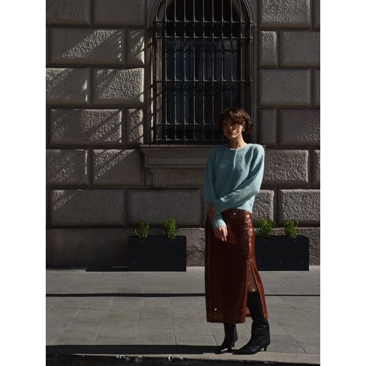 Reserved - Cekinowa spódnica midi - brązowy ze sklepu Reserved w kategorii Spódnice - zdjęcie 187526022