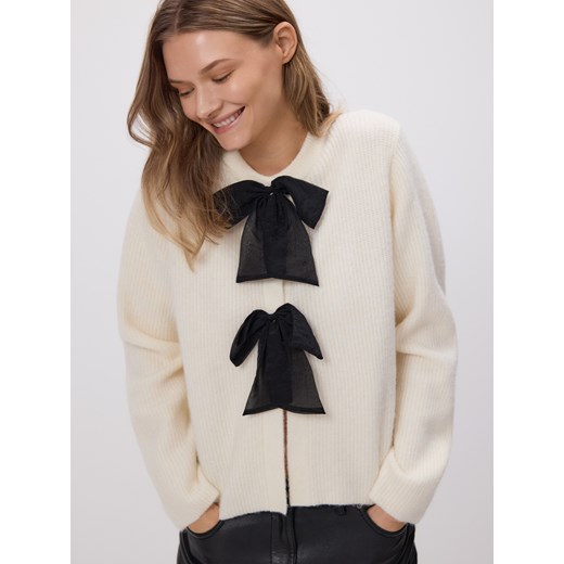 Reserved - Kardigan z kokardkami - kremowy ze sklepu Reserved w kategorii Swetry damskie - zdjęcie 187527480