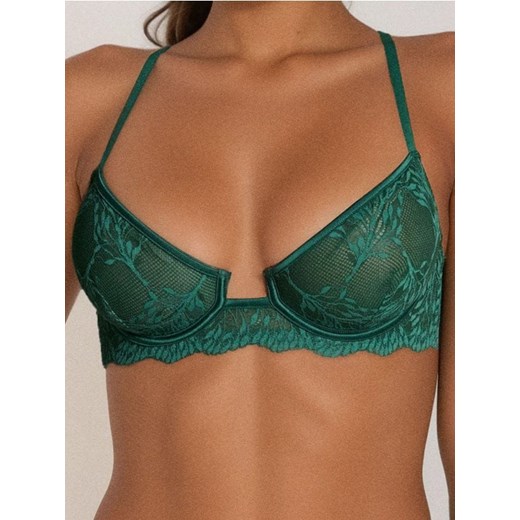Sinsay - Koronkowy biustonosz bez wypełnienia z ozdobnym tyłem - zielony ze sklepu Sinsay w kategorii Biustonosze - zdjęcie 187528453