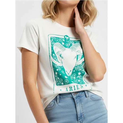 Sinsay - Bawełniana koszulka z nadrukiem - biały ze sklepu Sinsay w kategorii Bluzki damskie - zdjęcie 187528512