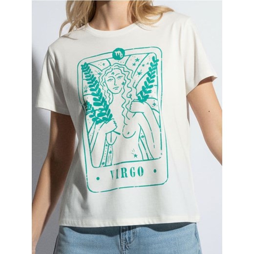 Sinsay - Bawełniana koszulka z nadrukiem - biały ze sklepu Sinsay w kategorii Bluzki damskie - zdjęcie 187528513