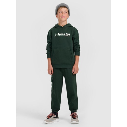 Chłopięce spodnie dresowe joggery 4F 4FJRAW25TTROM1841 - zielone ze sklepu Sportstylestory.com w kategorii Spodnie chłopięce - zdjęcie 187528634