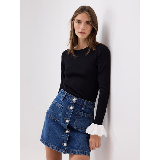 Reserved - Jeansowa spódnica z ozdobnymi guzikami - niebieski ze sklepu Reserved w kategorii Spódnice - zdjęcie 187529550