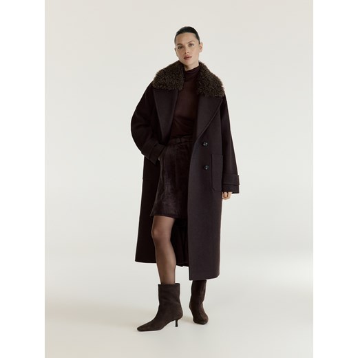 Reserved - Płaszcz z dodatkiem wełny - ciemnobrązowy ze sklepu Reserved w kategorii Płaszcze damskie - zdjęcie 187529651